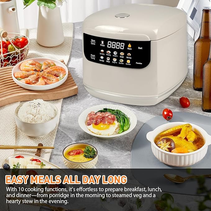 10 in 1 Low Carb Cooker with Steamer Low Sugar 2L Rice Cooker Smart Control Multifunction Rice Cooking 24hr Delay Timer 8hr Keep Warm for White/Brown Rice Porridge and Soup