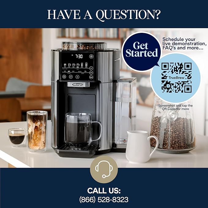 De'Longhi True Brew Drip Coffee Maker Built in Grinder Single Serve 8 oz to 24 oz Hot or Iced Coffee Stainless CAM51025MB