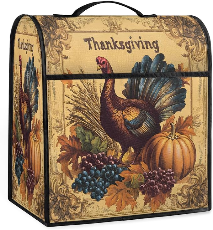 cfpolar Kitchen Aid Mixer Cover Compatible with 6-8 Quarts Thanksgiving Turkey Pumpkin Stand Mixer Cover Kitchen Aid Mixers Accessories Appliance Organizer Bag Dust Covers with Zipper Pocket