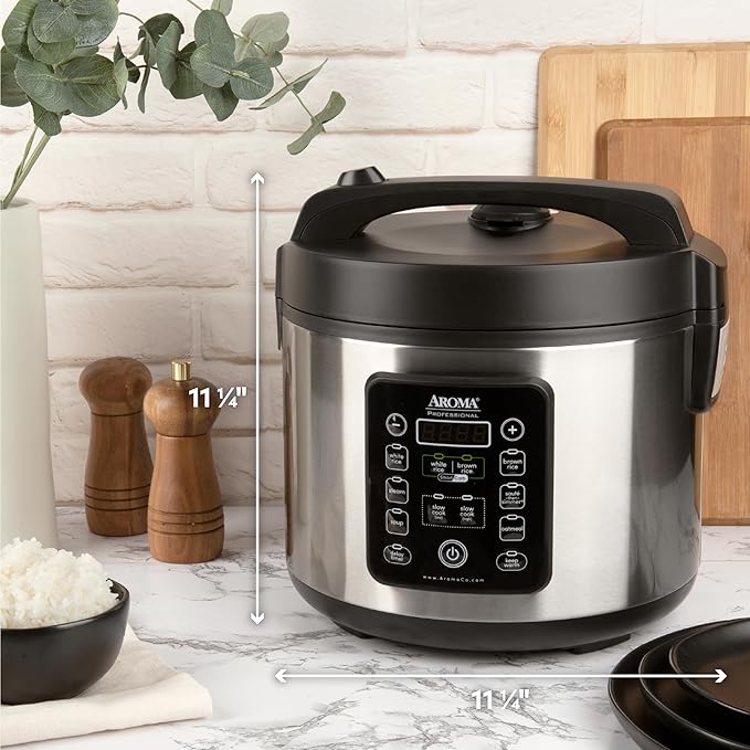 Aroma Housewares ARC-1120SBL SmartCarb Cool-Touch Stainless Steel Rice Multicooker Food Steamer Slow Cooker with Non-Stick Inner Pot and Steam Tray 20-Cup(cooked)/ 5Qt Black