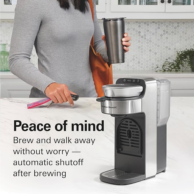 Hamilton Beach The Scoop Single Serve Coffee Maker &amp Fast Grounds Brewer for 8-14oz. Cups Brews in Minutes 40oz. Removable Reservoir Stainless Steel (49987)Silver