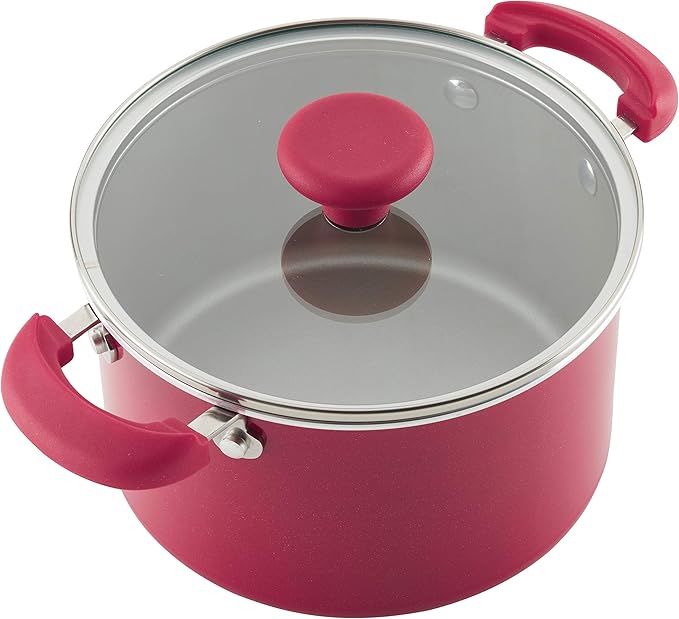 Rachael Ray 12166 8-Piece Create Delicious Stackable Nonstick Cookware Set Red Shimmer