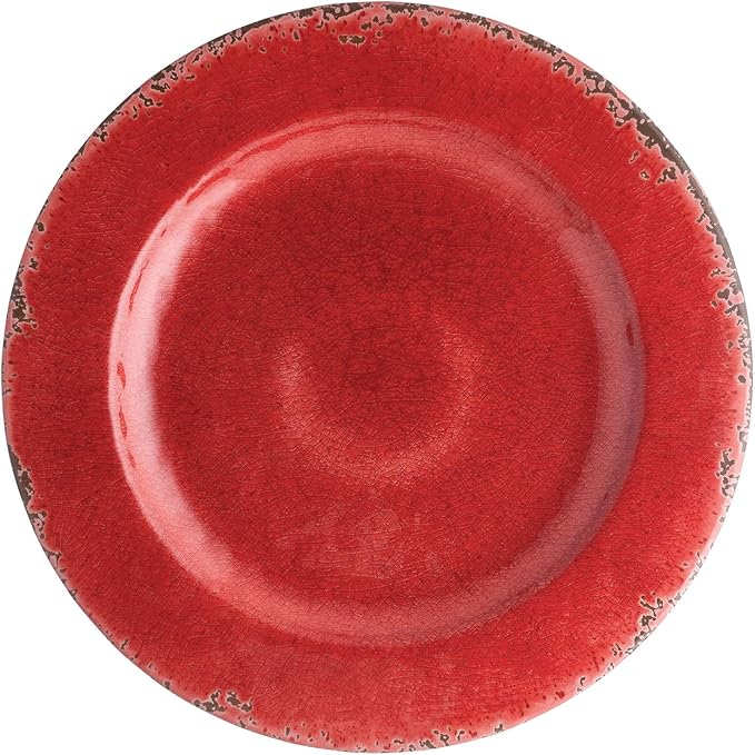 UPware 12 Piece Crackle Melamine Dinnerware Sets Outdoor Dishes Set Plates and Bowls Sets Service for 4 Red