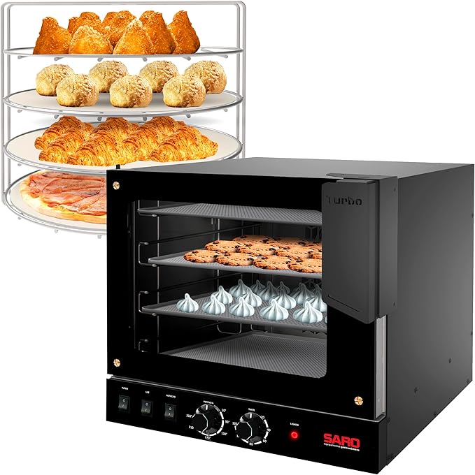 SARO FTR11 Commercial Rotary Turbo Convection Oven Charcoal Gray Stainless Steel Large Digital Display Side Swing 47x49x49 Inches 4 Baking Trays 2500W