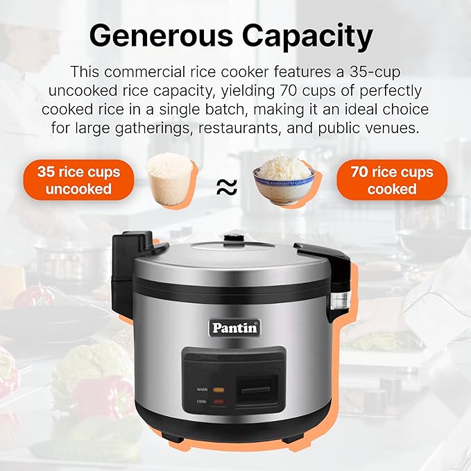Pantin Commercial Rice Cooker &amp Warmer - 35 Cups Uncooked / 70 Cups Cooked Extra Large Capacity Rice Cooker with Nonstick Inner Pot &amp Switch Press 120V/1500W ETL Listed