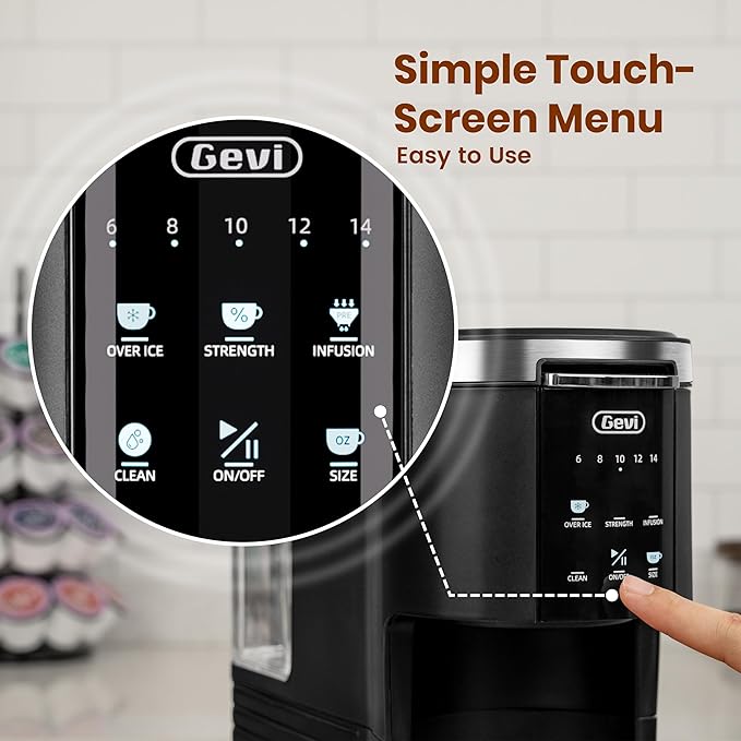 Gevi Single Serve Coffee Maker for K Cup and Ground Coffee Pod Coffee Maker with 40oz Water Reservoir 6 to 14 oz. Brew Sizes Black