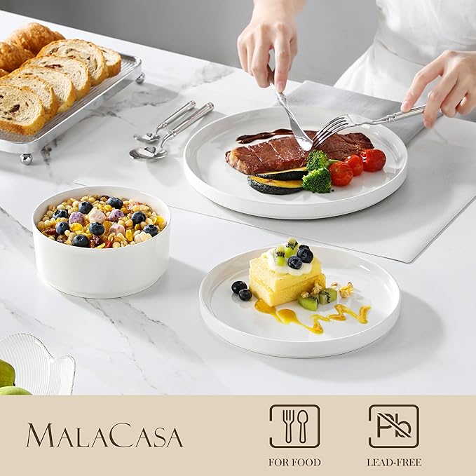 MALACASA 18 Pieces Porcelain Dinnerware Set Bundles 8.85 Large Pasta Bowls Set of 6
