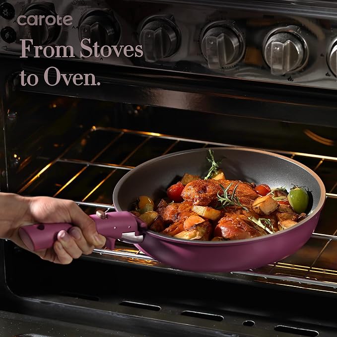 CAROTE 21pcs Pots and Pans Set Nonstick Cookware Set Detachable Handle Induction Kitchen Cookware Sets Non Stick with Removable Handle RV Cookware Set Gold and Purple