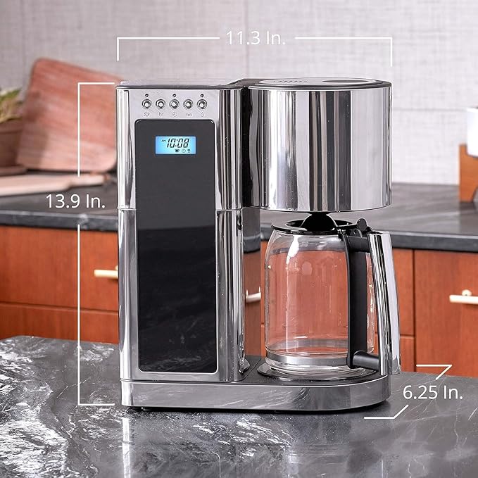 8 Cup Programmable Glass Coffee Maker – Stainless Steel &amp Black Auto Brew Timer Digital Display Home Coffee Machine