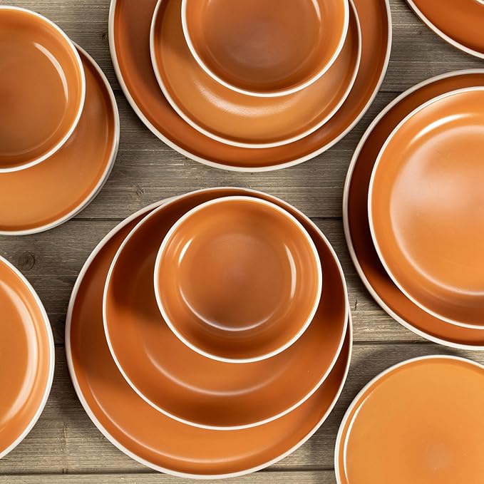 BIA Cordon Bleu Stoneware Tempo 16-Piece Dinnerware Set Double Bowl Terracotta