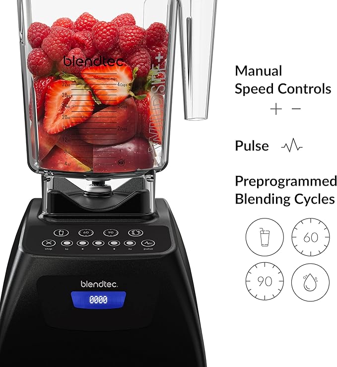 Blendtec Classic 575 Blender 90 oz WildSide+ Jar Spoonula Spatula and Recipe Book Bundle - Black
