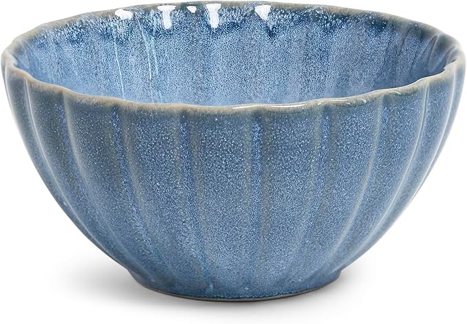 Sango 12 Pieces Stoneware Dinnerware Set Modern Reactive Blue Dishes for 4 Premium Serving Plates and Bowls Sets Chip Resistant Plate Ceramic Dishware Kitchen Dish Set Scallop Dining Ware Frill