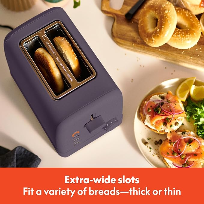 bella 2 Slice Toaster 6 Setting Shade Control w Reheat Cancel Bagel &amp Defrost Buttons Removable Crumb Tray Anti Jam &amp Auto Shutoff Auto Centering Guides &amp Cord Wrap 900 Watt Plum