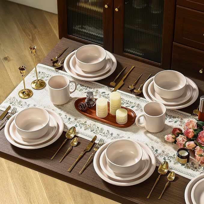 GZG 10.25-Inch Ceramic Dinner Plates Set of 4 Rustic Matte Glaze Terracotta Stoneware Plates for Main Course &amp Everyday Meals Microwave &amp Dishwasher Safe(Cream Mist)