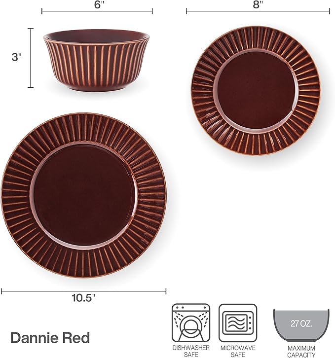 Pfaltzgraff Dannie Red 12 Piece Dinnerware Set Service for 4 Red