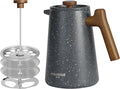 POLIVIAR French Press Coffee Maker 34 oz Coffee Press with Real Wood Handle Double Wall Insulation &amp Dual-Filter Screen Food Grade Stainless Steel for Good Coffe and Tea JX2025-XFPG