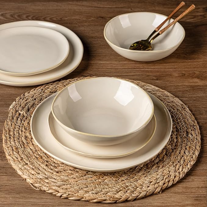 AmorArc Ceramic Dinnerware SetsHandmade Reactive Glaze Stoneware Plates and Bowls SetsHighly Scratch Resistant | Dishwasher &amp Microwave Safe Dishes SetService for 4 (12pc)