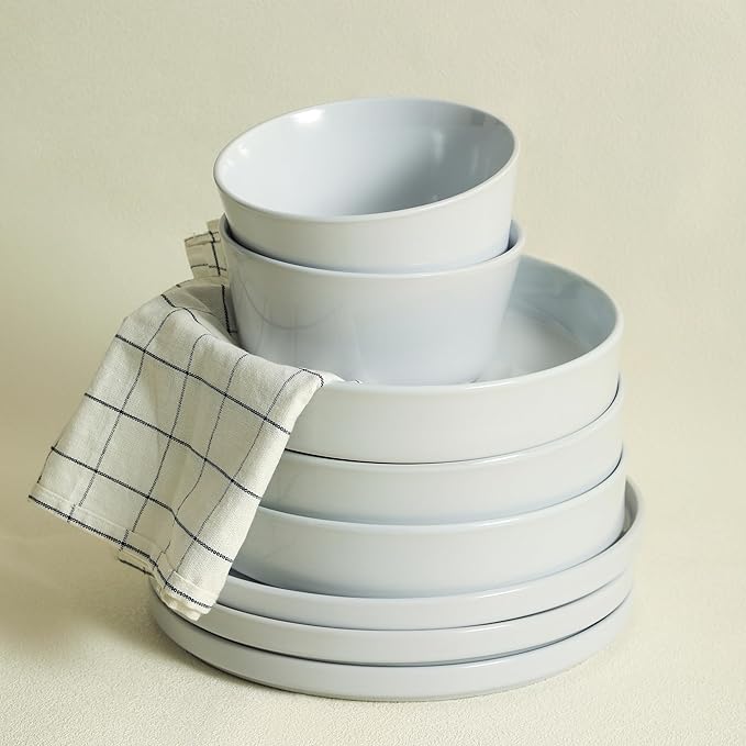 Stone Lain Celina Stoneware 12-Piece Dinnerware Set Dinner and Pasta Bowls White