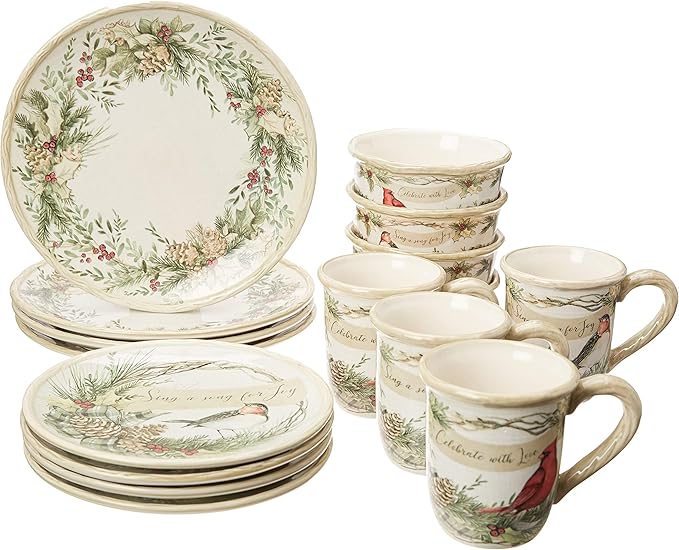 Certified International 89044RM Holly and Ivy 16pc Dinnerware Set Service for 4Multicolored