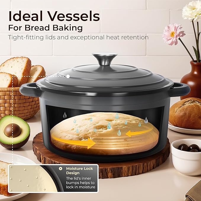 Kitchen Academy 7Pcs Enameled Cast Iron Cookware Sets - Non Toxic Pots and Pans Set Grey Induction Nonstick Cookware Set PFOA&ampPFAS Free