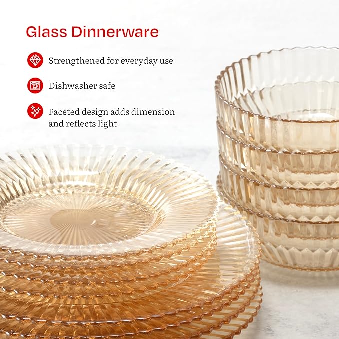 Eater x Zwiesel Fortessa Seraphina Glass 12 Piece Dinnerware Set (Service for 4) Ginger Gold