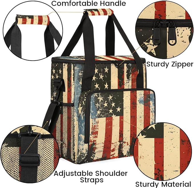 Usa Flag Coffee Maker Carring Bag Large Insulated Storage Organizer Case Tote Bags with Shoulder Strap for Travel Work Picnic