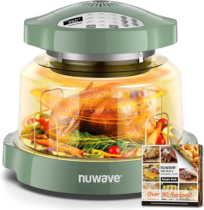 Nuwave Oven Pro Plus Air Fryer Infra-Red Countertop 2025 Advanced Convection No Defrosting or Preheating Cook Fresh or Frozen Durable Power Dome 100 Presets &amp 50 Memory PFAS Free Wild Oliv