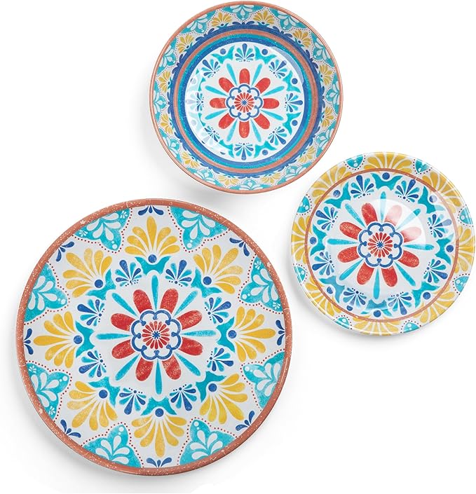 Larder &amp Vine 12-Piece Melamine Dinnerware Set: Durable Lightweight Break-Resistant Plates &amp Bowls – Stylish Non-Toxic Dishwasher Safe – Ideal for Everyday Use Indoor &amp Outdoor Dining