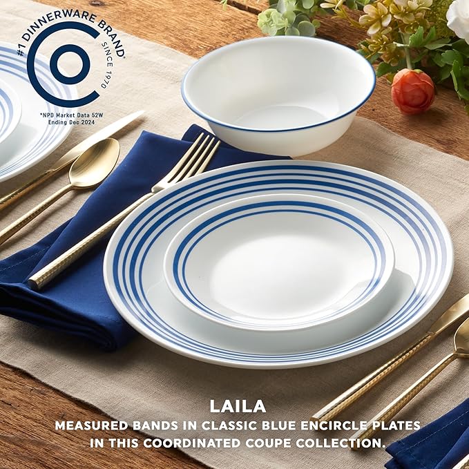 Corelle Vitrelle 18 Piece Glass Dinnerware Sets Service for 6 Triple Layer Chip &amp Crack Resistant Glass Plate and Bowl Sets Laila