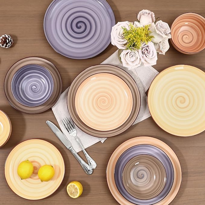 Selamica Ceramic Plates and Bowls Sets24 Pieces Dinnerware Sets for 6Scratch Resistant Dish Set for holiday gatheringDishwasher &amp Microwave Safe Maillard