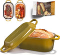 4.6-Quart Oval Dutch Oven 2 in 1 Cast Iron Bread Pan with Lid Sourdough Bread Dutch Oven for a Crispy Crust Olive