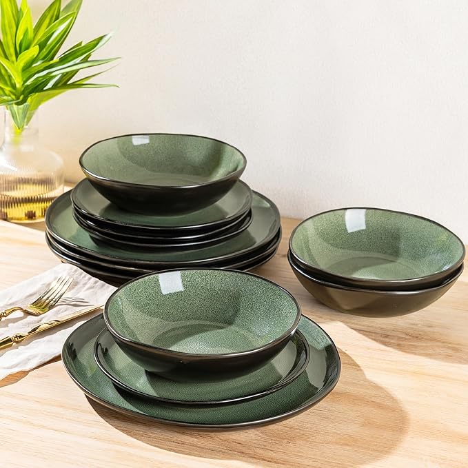 AmorArc Ceramic Dinnerware SetsHandmade Reactive Glaze Stoneware Plates and Bowls SetsHighly Scratch Resistant | Dishwasher &amp Microwave Safe Dishes SetService for 4 (12pc)