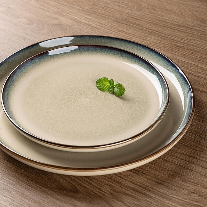 GBHOME Ceramic Dinnerware Sets for 6 18 Pieces Stoneware Plates and Bowls Sets Reactive Glaze Dishes -Scratch Resistant Dishwasher&ampMicrowave SafePale Khaki