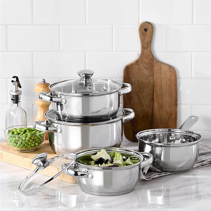 Kitchen Battery 7 Pieces SAN IGNACIO Faro Stainless Steel with pan Set (18/22/26 cm) SAN IGNACIO Jolie in Forged Aluminum