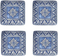 Sungmor Embossed Stoneware Fine Dining Dinnerware Antique Baroque Style Porcelain 6 Inch Square Appetizer Plates Set of 4 Sophisticated Ceramic Small Dinner Plates Serving Dish for Dessert Salad