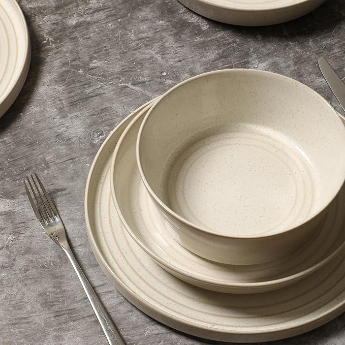 Stone Lain Claire 8-Piece Bowl Set Stoneware Bowls Dishwasher and Microwave Safe Dish Set for 8 White