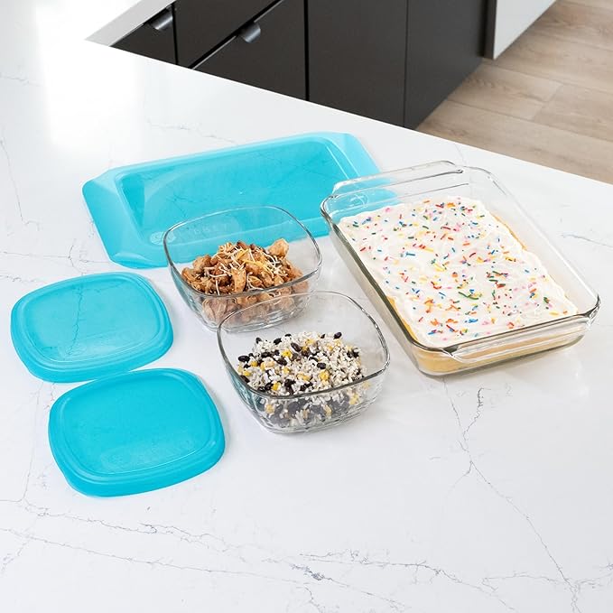 Libbey Baker’s Premium 4 Piece Glass Baking Dish Set Multipurpose Space Saving Casserole Dish with Lid Set Baking Glassware for Potlucks Leftovers