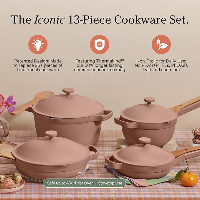 Our Place Cookware Set - Complete 13-Piece Set Including Always Pan 2.0 Mini Always Pan Perfect Pot and Mini Perfect Pot | Multifunctional Toxin-Free Nonstick | Replaces 36 Pieces | Spice