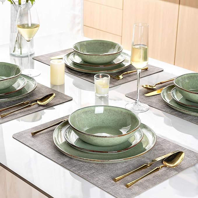 AmorArc Ceramic Dinnerware SetsHandmade Reactive Glaze Stoneware Plates and Bowls SetsHighly Scratch Resistant | Dishwasher &amp Microwave Safe Dishes SetService for 4 (12pc)