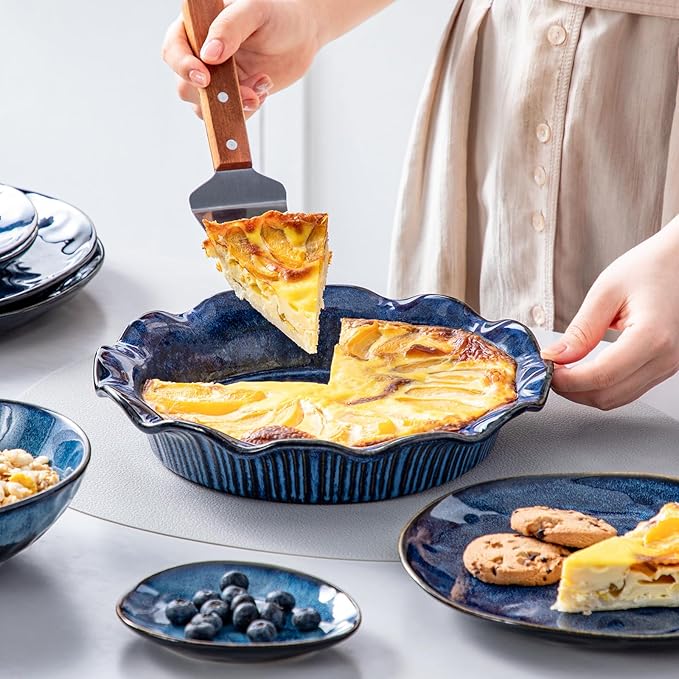 vancasso Starry 18 Pieces Dinnerware Sets for 6 Bundles 9 Inches Stern Ceramic Pie Pan for Baking
