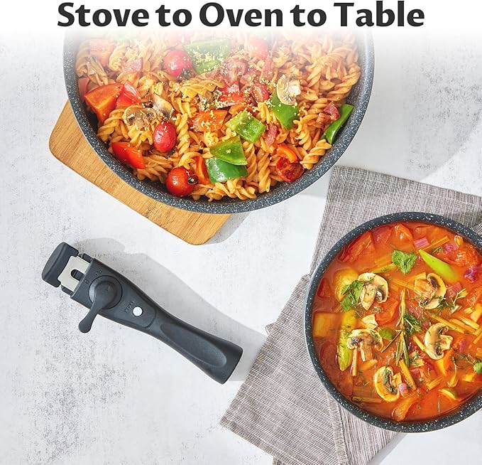 BEZIA Induction Cookware Set 10 Pieces Nonstick Pots and Pans Set with Removable Handles for All Hobs Stackable Design Dishwasher/Oven Safe PFAS Free