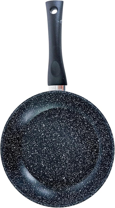 Set of 3 Frying Pans 20 24 28 mm + 2 Saucepans 18.3 cm Stone Style Exterior Black