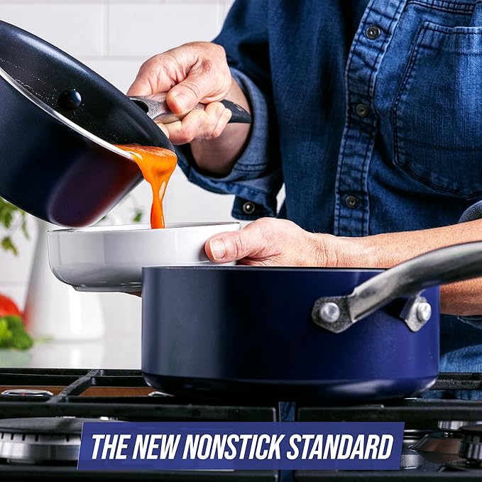 Blue Diamond Cookware Diamond Infused Ceramic Nonstick 7 Piece Cookware Pots and Pans Set PFAS-Free Dishwasher Safe Oven Safe