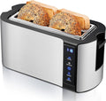 Elite Gourmet ECT5322 Long Slot 4 Slice Toaster Countdown Timer Bagel Function 6 Toast Setting Defrost Cancel Function Built-in Warming Rack Extra Wide Slots for Bagels Waffles Stainless Steel