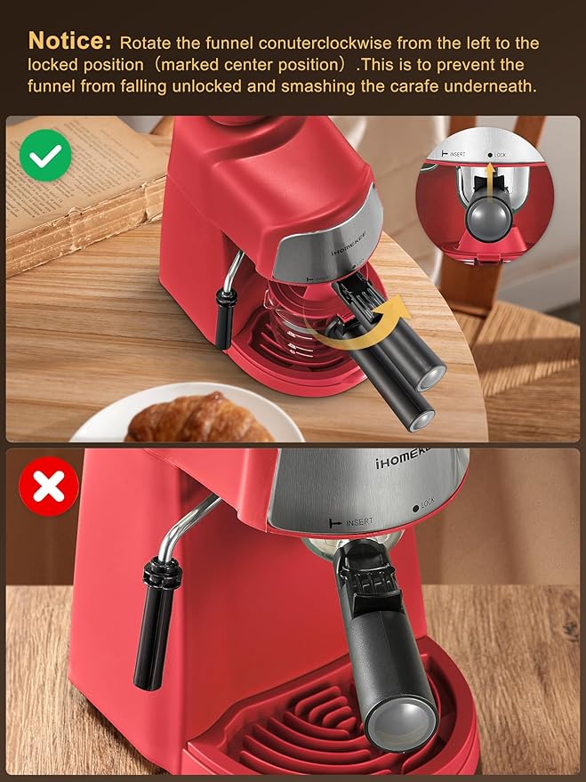Espresso Machine 3.5Bar Espresso and Cappuccino Machine with Preheating Function 4 Cup Coffee Maker with Milk Frothing Function and Steam Wand (Red) CM6810