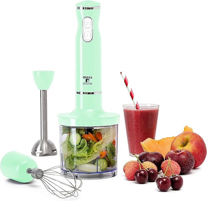 Moss &amp Stone Hand Blender Electric With Egg Whisk &amp Chopper Powerful 300 Watt Stick Blender Hand Mixer Set Stainless Steel Shaft &amp Blades Handheld Blender With Ergonomic Handle