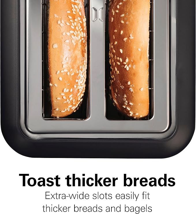 Hamilton Beach Gourmet 2 Slice Slot Toaster with Extra Long &amp Wide Slots Sure-Toast Technology Shade Selector with 7 Browning Levels Bagel Setting Matte Black and Stainless Steel (22996)