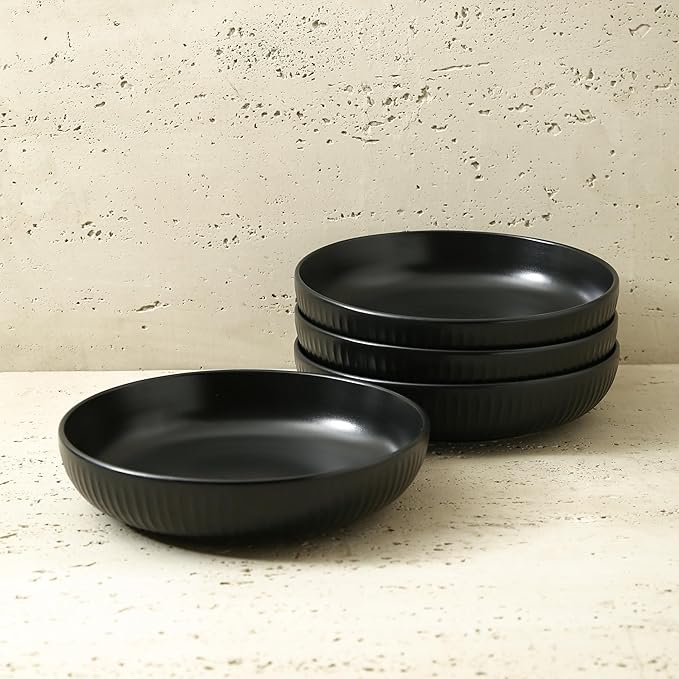 Stone Lain Logan Stoneware Pasta Bowl Set of 4 Black