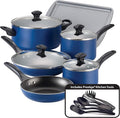 Farberware 21891 Dishwasher Safe Nonstick Cookware Set / Pots and Pans Set - 15 Piece Blue