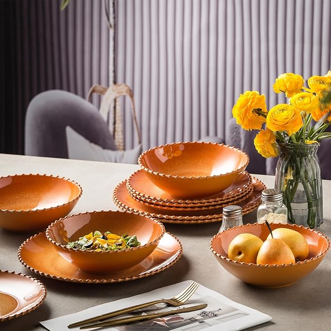 MissYIP 12 Piece Melamine Dinnerware Sets Service for 4 Lightweight Unbreakable BPA Free Food Grade Plates Sets Dishwasher Safe Indoor and Outdoor Use
